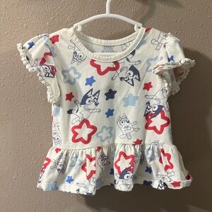 Girls Bluey Print Ruffle Top - Red, Blue, White